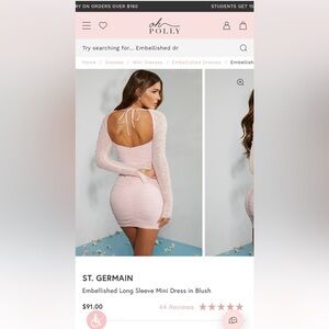 This dress is a size 2 and the color is blush. The material is nice and soft.